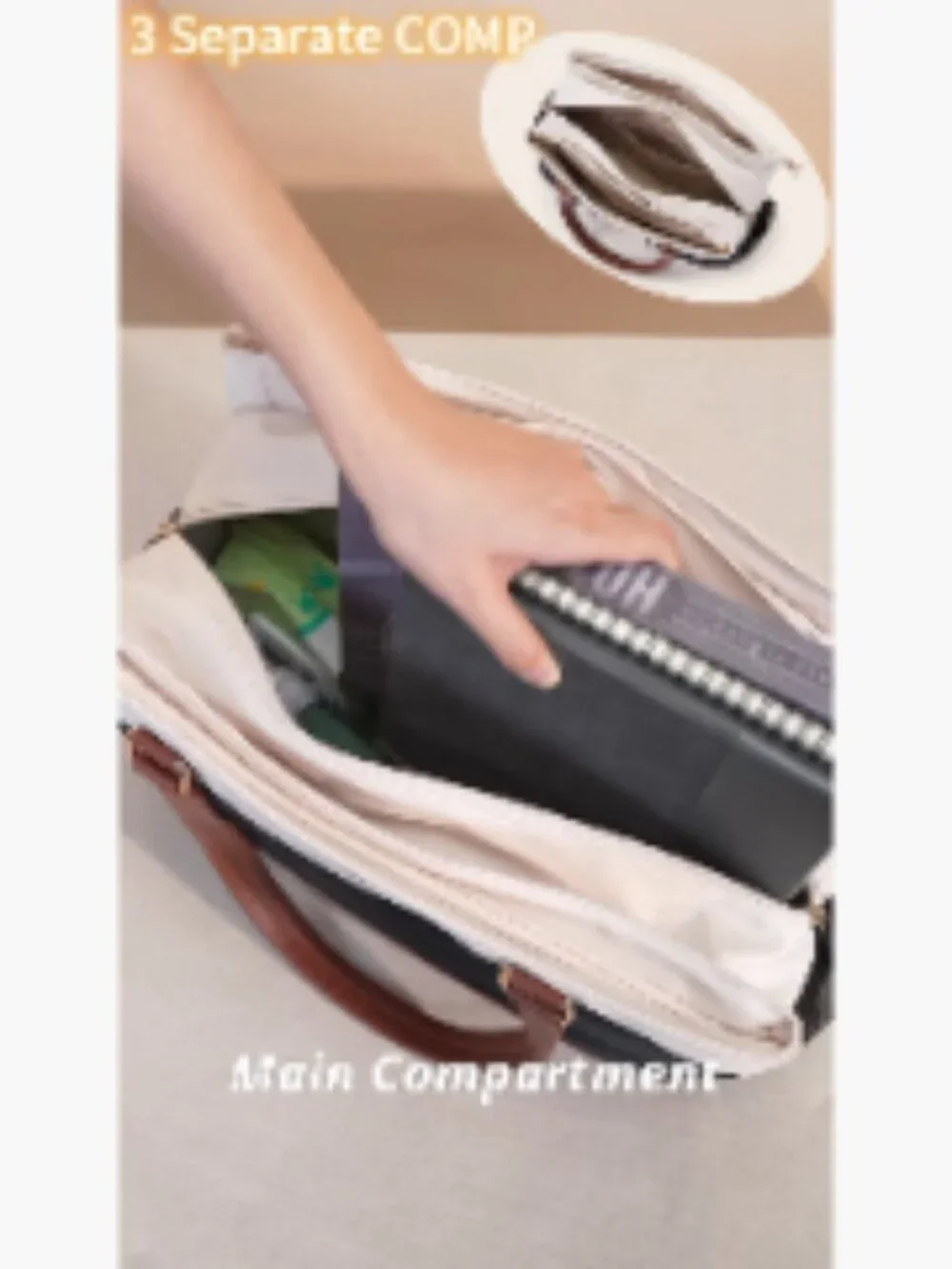 Laptop Tote Bag with Separate Pockets and Large Cup Holder